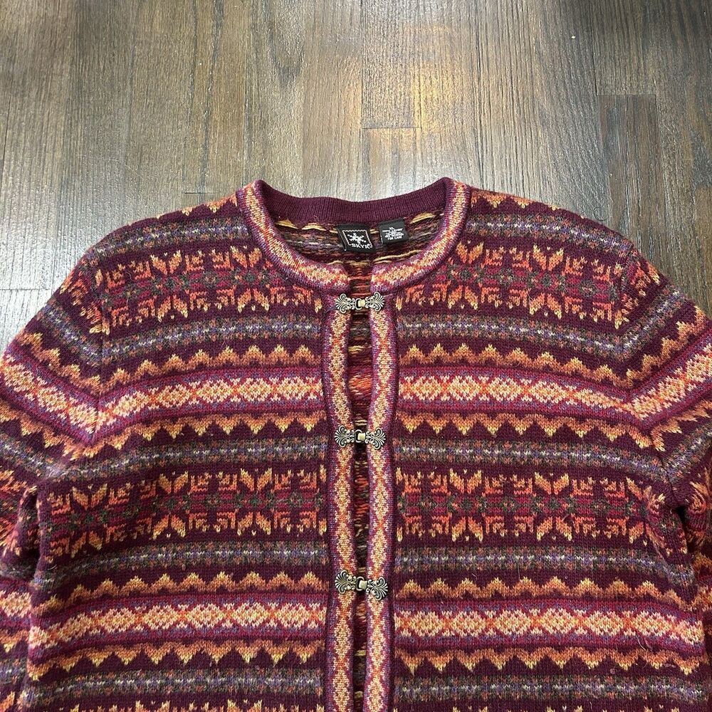 SKYR Womens XL Wool Knit Rainbow Fair Isle Clasp Cardigan Sweater - Picture 2 of 8